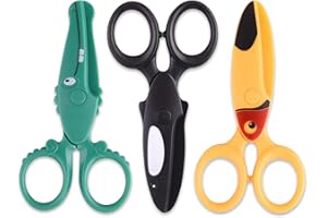 GUOYOU 3 Pcs Children Safety Scissors Set, Ease of Cutting Kids Scissors, Kids Safety Scissors, Preschool Training Scissors, Colorful Safety Scissors for Kids, for DIY Arts Crafts,Scrapbooking