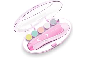 GOVVAY Baby Nail File, Electric Baby Nail Trimmer with LED Front Light, Safe and Quiet Baby Nail Clipper with 6 Grinding Heads for Newborn Infant Toddler Kids or Women (Rose)