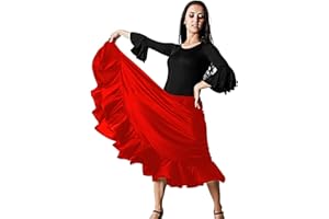 Gojoy shop- Traje Profesional de Baile Danza Flamenco o Sevillanas para Mujer de 2 Piezas (Contiene Body con Doble Volantes en Manga y Falda con Un Volante Liso) (M, Rojo)