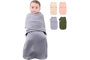 HINATAA Emmaillotage bébé en Coton Gaze, Baby Sacs de Couchage Nouveau-né, 3 en 1 couvertures d'emmaillotage bébé, Grand Scratch Gigoteuse Naissance, Swaddle Bebe Garçons Filles (Gris, 3-6 Mois)