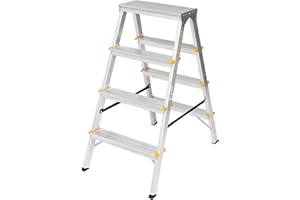 ‎FORYOURPROTECTION Zweiseitige Aluleiter Klappleiter Haushaltsleiter 2x4 Stehleiter Tragkraft 150kg TÜV | 4 Stufen / 150kg