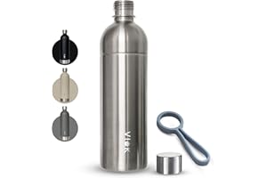 VIOK Flasche für Aarke Carbonator 3 & 2, Smeg, Brita SodaOne, Sodapop Cooper & Philips GoZero – 1,3L Edelstahl Ersatzflasche, spülmaschinenfest, Alternative Aarke Flasche - mit Tragegriff (1, silber)