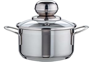 ‎LEVEL ONE Level One Topf Edelstahl 12 cm Kochtopf Induktion 0,8 Liter, Mini Fleischtopf & Bratentopf mit Glasdeckel für den Backofen, rostfreier Edelstahl, für alle Herdarten geeignet