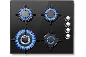 SNDOAS Plaque de Cuisson Gaz 4 Feux avec Sécurité Thermocouple, Convient pour le Gaz Naturel/Propane, Noir, 8,0 kW, 220-240 V