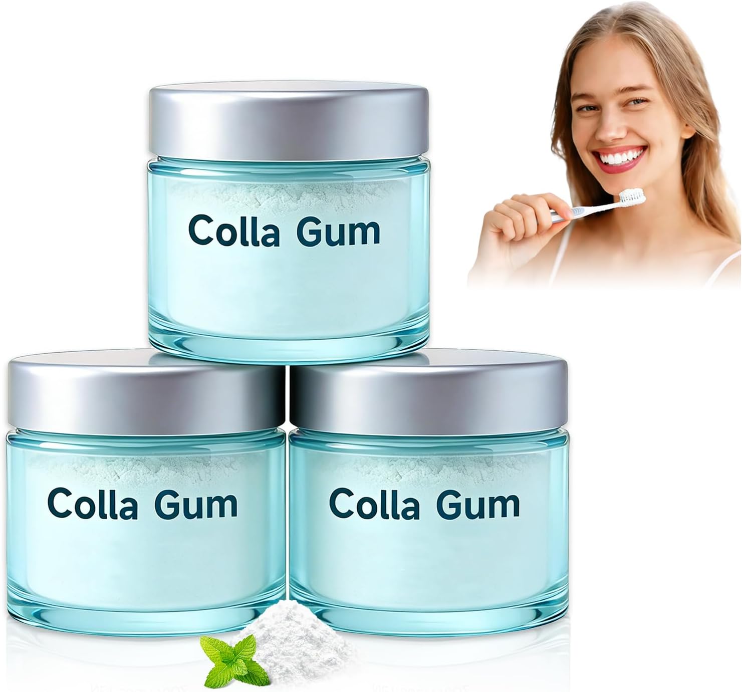 KutaKuta 3 PCS Polvo de Colágeno para Encías Colla Gum, Polvo Blanqueador Dental con Péptidos y Nano-Hidroxiapatita, Polvo de Colágeno para Encías y Dientes para Cuidado Diario