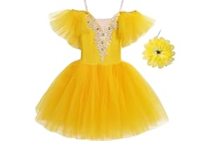 IBAKOM Bambine Ragazze Vestito Tutu Balletto Ballo Abiti Danza Body Ginnastica Lago dei Cigni Costume Strass Abbigliamento Ballerina Danza Classica con Fermaglio Capelli