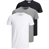 JACK & JONES Herren T-Shirts 3er Pack - Slim Fit, Rundhals, Aus Baumwolle-Lycra - Schwarz, Weiß, Grau