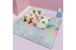 OUNUO Tapis de Jeu pour bébé - Double Face -Tapis de Sol XXL en Mousse Epais Pliable Reversible - Tapis d'éveil pour Bébé - Jouable - 200 x 180 cm (1 cm)