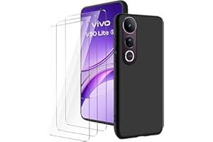 LYZXMY Hülle für Vivo V50 Lite 4G/V50 Lite 5G(6.77") Schwarz Handyhülle + 3 Stück Gehärtetes Glas Schutzfolie, Case Weich Silikon TPU Schutzhülle Cover