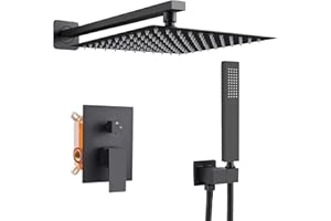 Namuoto Columna Ducha Empotrable Negro, Sistema de Ducha Empotrado Juego de Ducha con 24.5X24.5CM Alcachofa Grifo de Ducha