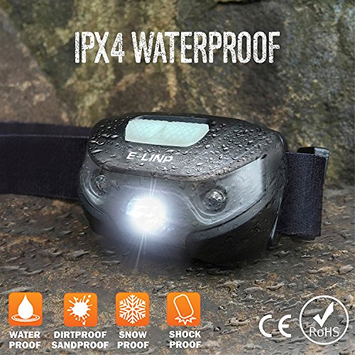 LED Stirnlampe / Kopflampe, LED Stirnlampen / Kopflampen, USB Wiederaufladbare, LED Kopfleuchten, handfreie Kopflampe, Sehr hell, wasserdicht, Ideal für Camping / Laufen / Angeln / Gassi gehen / Jagd und Lesen / Campinglampe / Aussenleuchte, inklusive USB Kabel, E-LINP - 5
