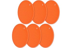 homEdge Silicone Trivets Mat, 6 Packs Multipurpose Non Slip Heat Resistant Pot Holder-Orange
