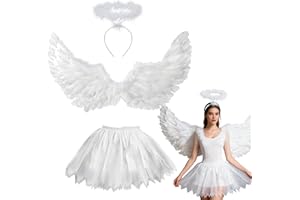 Shengruili Engelsflügel,Engel Flüge,Engel Kostüm Damen mit Heiligenschein,Engels Flügel Kostüm,Federflügel Engel,Engel Flügel für Damen und Mädchen,Engels Flügel Kostüm