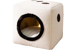 Galatée Letto Grotta Di Gatto, 2 In 1 Casa Gatto Calda, Divano Del Gatto Con Cuscino Lavabile Rimovibile, Letto Per Gatto Cubo Accogliente, Tenda Per Gatti Svegli Dei Cartoni Animati(L, Bianco)