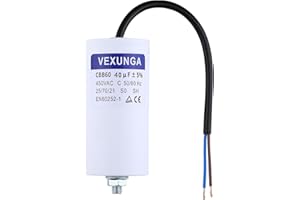 VEXUNGA 40uF 450V Anlaufkondensator CBB60 Kondensator 40µF 450 Volt Motorkondensator 50x106MM Kondensatoren Kabel M8 für Elektromotor