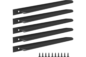 Malimali 5 Pack Black Kitchen Cupboard Handles - 300mm Finger Edge Pulls for Cabinets and Drawers, Modern Aluminum Wardrobe Door Handles, Matte Black Bathroom Cabinet Pulls