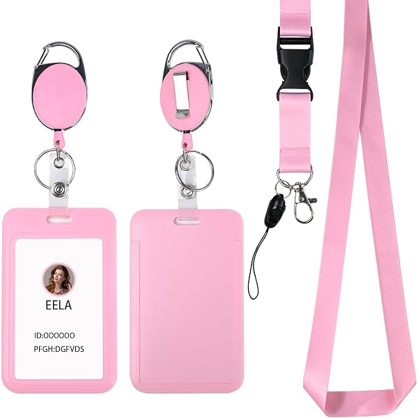Fashion ID Badge Holder With Lanyard - Leather Bling Card Wallet, Holds Cards & Keys (Pink Bling)