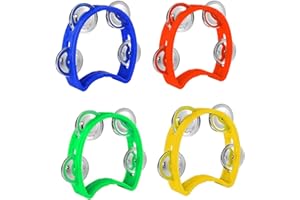 Wekuw 4 Pezzi Tamburello a Mezzaluna in Metallo Tamburello a Singola Tamburello Strumento Musicale Adatto per L'Educazione Della Prima Infanzia, Spettacoli Scolastici, Corsi di Musica