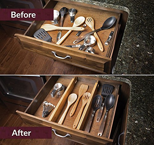 Bambus Holz Schublade Trennwand, Set 4 | Verstellbare Organisatoren & Trennwände | Umweltfreundlich | erweiterbar & Spring Loaded | funktioniert in Küche, Kommode, Bad, Schlafzimmer, Schreibtisch, Baby - 4