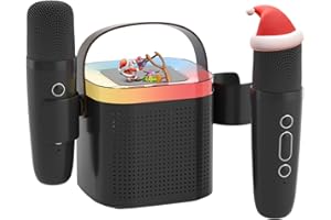 DRSYXCS Karaoke con Microfono, Karaoke Macchina per Bambini più 2 microfoni, altoparlante portatile bluetooth per karaoke con cambio di voce e luce a led (nero)