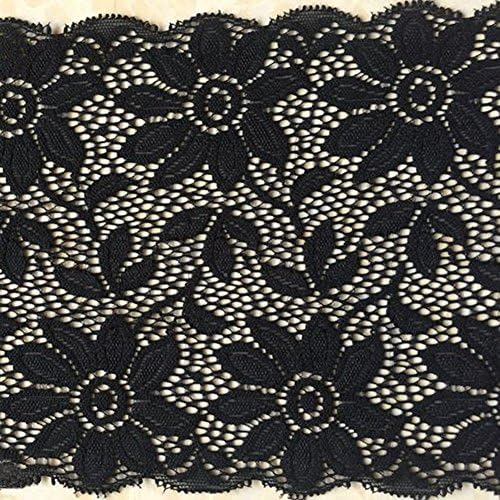 Black 3 Yards Floral Embroidered Stretch Lace Garter Bra Lace Craft Supplies 6 Inches Wide