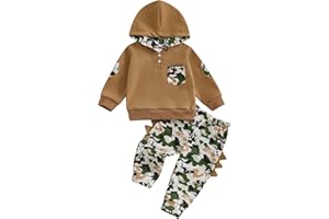 Geagodelia 2 Pezzi Completo Pantaloni Felpa con Cappuccio da Bambino Tuta Stampa Cervo Dinosauro Autunno Inverno per Natale Halloween