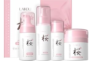 LAIKOU Sakura Ensemble de Soins de la Peau, 4 Pièces Coffret Soin Visage Adolescente Fille, Nettoyant Mousse Visage Tonique Sérum Crème, Soins pour le Visage pour Adolescentes et Femmes