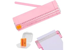 GUOYOU Paper Cutter, Portable Guillotine Paper Trimmer A4 with Automatic Security Safeguard and Side Ruler, Paper Trimmer Scrapbooking Tool, for Craft Paper, Coupon, Label and Cardstoc (Pink)