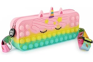 GRAFOPLAS Grafoplás - Estuche de Silicona Colección bits&Bobs Pop It, Diseño Unicornio, 20x8x3,8cm, Correa Ajustable para Cuello, Modelo Burbujas Antiestrés, Material Escolar Suave y Flexible, 1 Compartimento