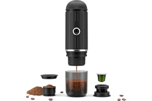 RECAFIMIL Machine à expresso portable rechargeable électrique 12 V chauffage en un clic Machine à café automatique compatible avec capsules NS et café moulu pour le camping, les voyages, la maison (noir)