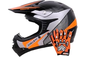 Zorax ZOR-X19 Orange XL (55-56cm) PREDATOR Kids Motocross Motorbike MX Helmet ECE 2206 & Gloves XL(8cm)