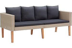 Tidyard Sofá de Jardín 3 plazas con Cojines Sofá para Terraza Patio Exterior Ratán Sintético Beige 165 x 67 x 60 cm