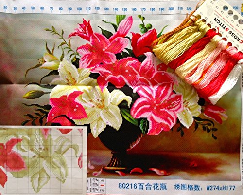 Stickpackung Lilien 37×56 cm Kreuzstich Lilium Lily Blumen Stickbild DIY #80216 Vorgedruckte Vorlage Stickbild - 3
