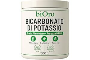 BICARBONATO DI POTASSIO Alimentare biOro 99,8% – 500g – Regolatore Acidità, Antifungino Naturale, Uso Enologico e Agricolo – Grado Alimentare Qualità Premium – Senza Glutine