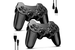BOOWEN Wireless Controller for PS3 2 Pack, 6-Axis High Performance Motion Sense Dual Vibration, Bluetooth, Rechargeable, Upgraded Gaming Joysticks, 2 USB Charging Cords, Compatible with Sony PlayStation 3