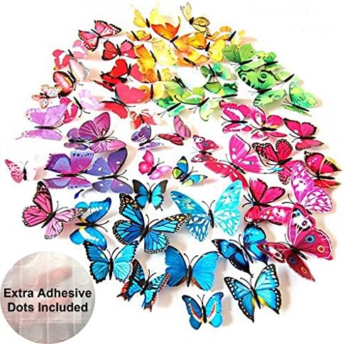 ElecMotive 72 Pcs 6 Packs Beautiful 3D Butterfly Wall Decals Removable DIY Home Decorations Art Decor Wall Stickers & Murals for Babys Bedroom TV Background Living Room (72 pcs in 6 Colors)