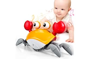 REWWMB TOY Giocattolo Granchio Strisciante per Bambini 1-3 Anni, Granchio che Cammina Neonato, Musica e Luci LED, Evitamento Automatico degli Ostacoli, Ricaricabile, Ideale Regalo per Bambini 1 2 3 Anni