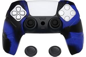PlayVital Funda de Silicona por Separado para ps5 Control Protector de Goma Ergonómica con Tapas de Joysticks para ps5 Mando-Compatible con Estación de Carga(Edición Mecha-Azul Negro)