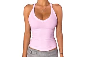 Danysu Podkoszulek bez rękawów z dekoltem w serek dla kobiet, wyściełany, prążkowany, długi, dopasowany, podstawowy top Cami