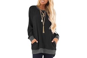 Yuson Girl Magliette a Maniche Lunghe da Donna Maglie Donna Felpa Casual Top Pullover con Tasche Camicia a Maniche Lunghe da Donna