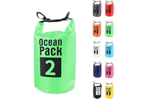 POPOYU 2L Sac étanche Polyvalent, 2L/5L/10L/15L/20L/30L Vert Waterproof Dry Bag avec Longue Bandoulière Réglable Sac à Dos Confort Imperméable pour Bateau/Kayak/Pêche/Rafting/Natation/Camping/Snowboard