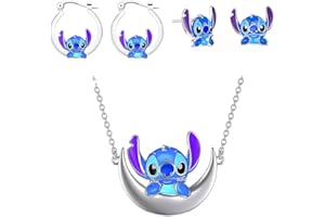 shengo Stitch Necklace Stitch Earrings Studs, Anime Necklace Stitch Jewellery Sets Stitch Gift for Girls Daughter Niece BFF Women Friendship