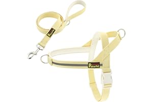Plutus Pet Cotton Dog Harness and Lead Set, Reflective and Soft Padded, Quick Fit Vest Harness, for Small, Medium and Large Dogs, Light Yellow, M