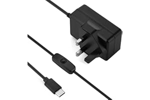 Aukru 5.1V 3A Type C/USB C Power Supply Charger with ON/OFF Power Switch for Raspberry Pi 4 Model B