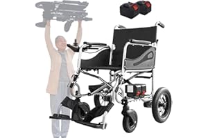 ANBTUKJ 12,5 kg leichter Elektrorollstuhl Faltrollstuhl aus Aluminiumlegierung Selbstfahrender Rollstuhl mit 2 herausnehmbaren Batterien - Tragfähigkeit 100 kg,Black