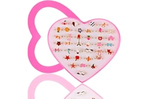 Hillylolly Anillos de Princesa para Niñas Anillos Niñas Ajustables, Anillos de Juguete Niñas, Anillos Ajustables para Niñas, Con Caja de Almacenaje en Forma de Corazón, 36 Piezas,Estilos Aleatorios