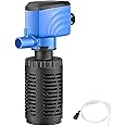 X spring Fish Tank Filter, 4 W Power Aquarium Filter, Three-in-One Filter Pump, Silent Internal Aquarium Filter for Clean Water, Air Pump and Waves, Biochemical Filtration for Healthy Fish and Turtles
