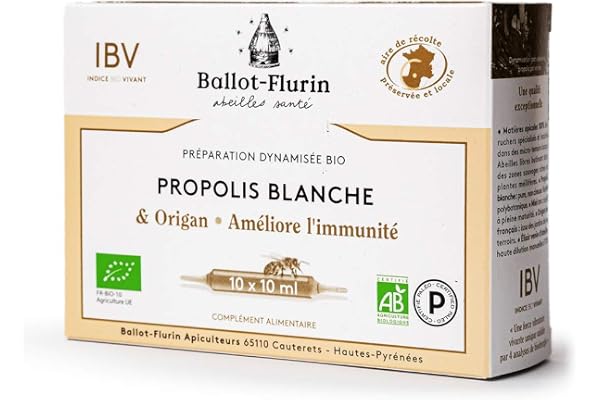 Ballot-Flurin - Préparation Dynamisée Bio - Propolis blanche & Origan - Améliore l'immunité - Boite de 10 ampoules - Certifié Bio