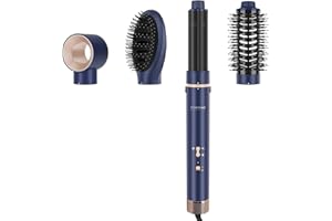 PARWIN PRO BEAUTY 4 in 1 Air Styler, Hair Dryer Brush, Million Ionic Hair Dryer with Hot Air Brush, Auto Hair Curler(40mm), Round Brush for Hair Styling, Drying, Volumizing, and Curling(Blue)