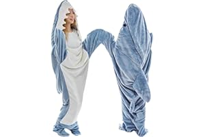 QYBFMSM Hai Decke Zum Anziehen Cozy Shark Blanket Flanell Hai Kostüm Erwachsene Kuschelhai Decke Super Weich Shark Onesie Adult Hai Pyjama Wearable Hai Schlafsack,Hellgrau,XXL